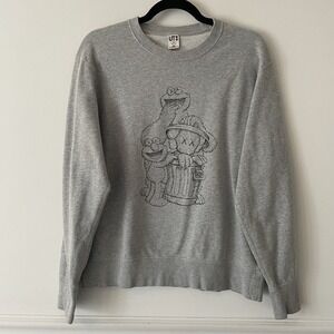Uniqlo UT KAWS Sesame Street Companion Trash Can Sweatshirt Gray Size M Slimey